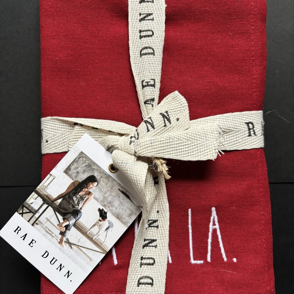 Rae Dunn FA LA LA Napkins Set of 4 – Red Cotton Holiday Decor